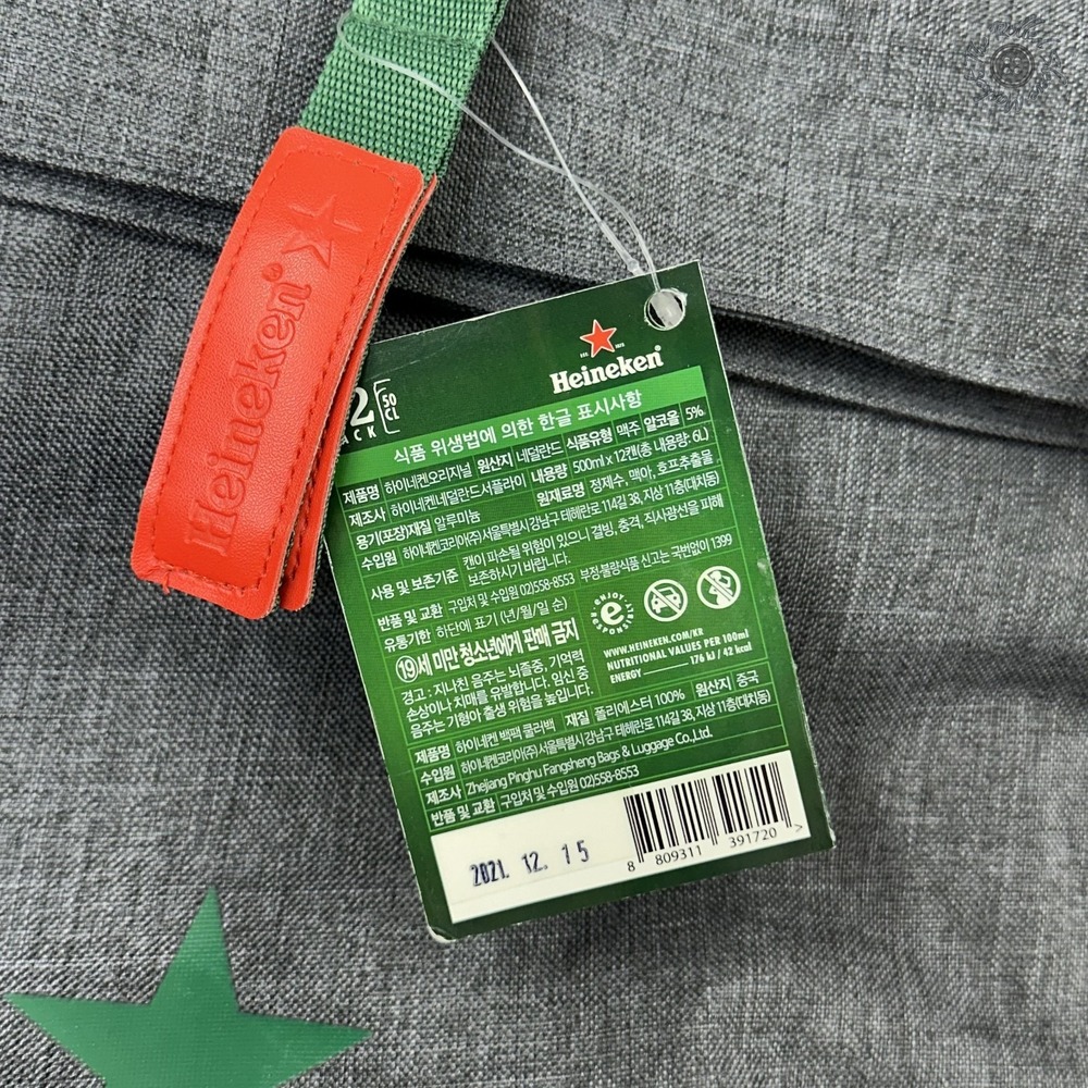 NWT Heineken Soft Side Cooler Backpack Gray Insulated Fold-Top Korean‎ Promo - Picture 7 of 12